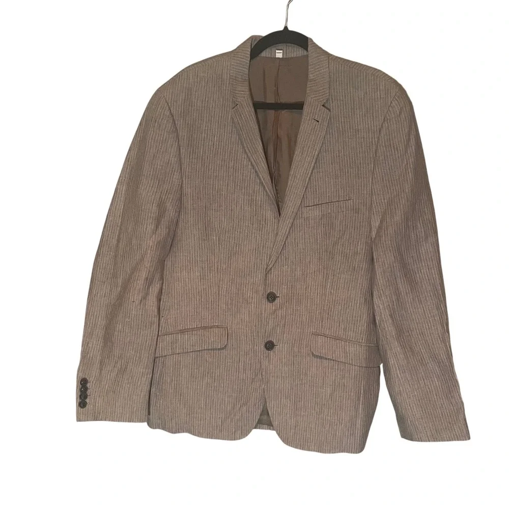 Murano Baird McNutt Linen Blazer Mens Large Tan Pinstripe Two Button Sport Coat